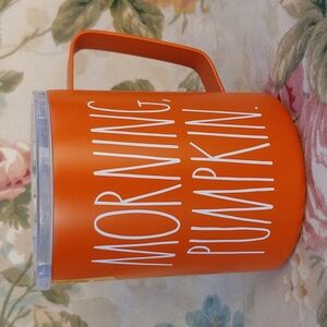 Rae Dunn Insulated Stainless Steel Camp Mug Orange Morning Pumpkin Etching NWT